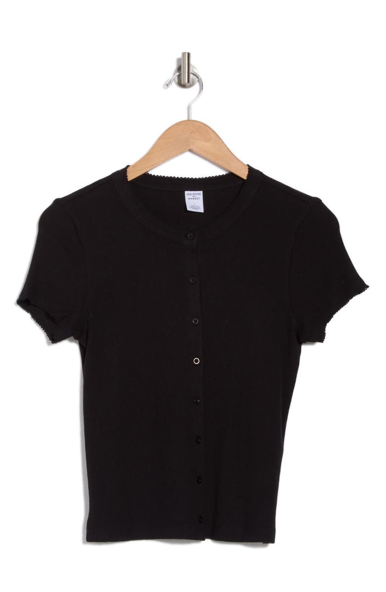 Melrose and Market Pointelle Knit Button-Up Top, Alternate, color, Black