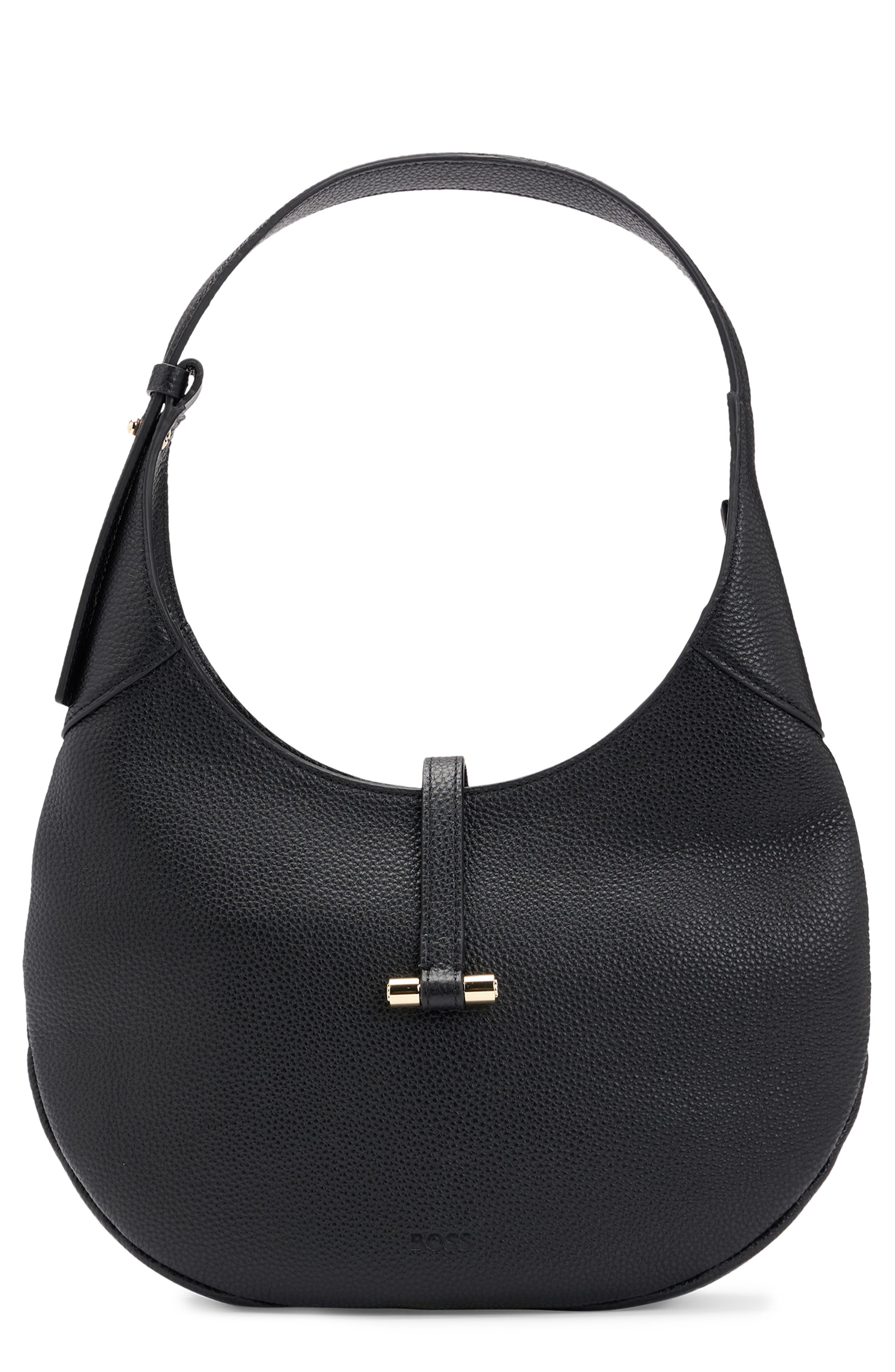 BOSS Lidney Leather Hobo Bag, Main, color, Black