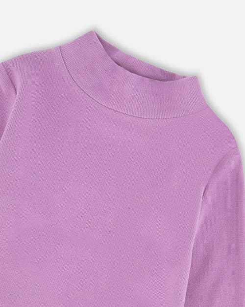 Deux Par Deux Super Soft Ribbed Mock Neck Top In Purple