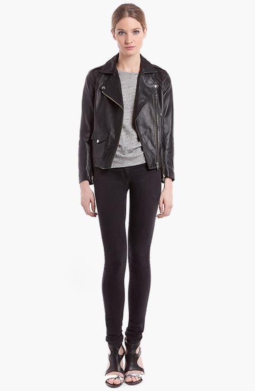 SANDRO 'Veinarde' Leather Moto Jacket in Black  product