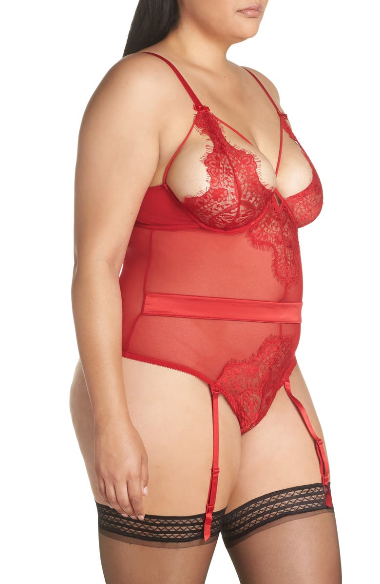 Oh La La Cheri Eyelash Curves Lace Teddy, Alternate, color, 