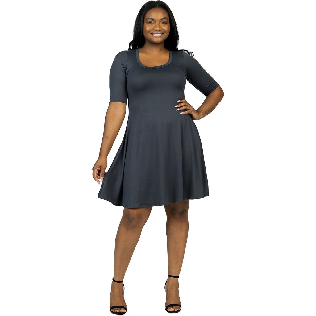 24seven Comfort Apparel Elbow Sleeve Knee Length Dress In Gray