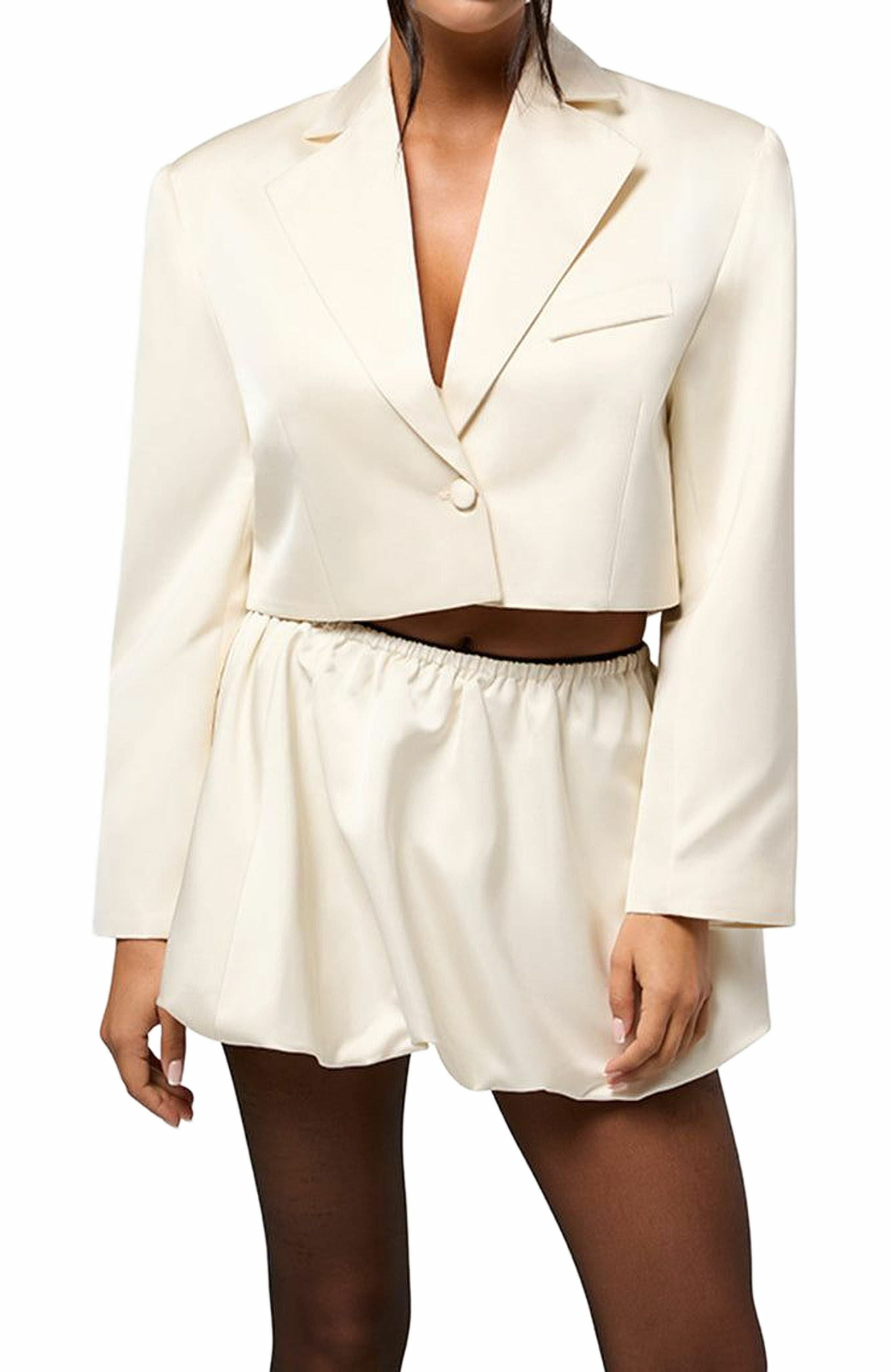 Cropped Satin Blazer - image 2