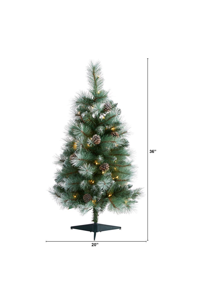 3-ft Frosted Tip British Columbia Mountain Pine Artificial Christmas Tree with 50 Clear Lights, Pine Cones and 112 Bendable Branches, Alternate, color, Green