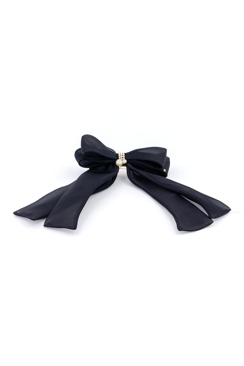 Silk Bow Barrette, Main, color, BLACK