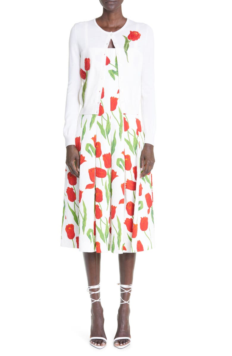 Oscar de la Renta Tulip Cotton Blend Dress, Alternate, color, 