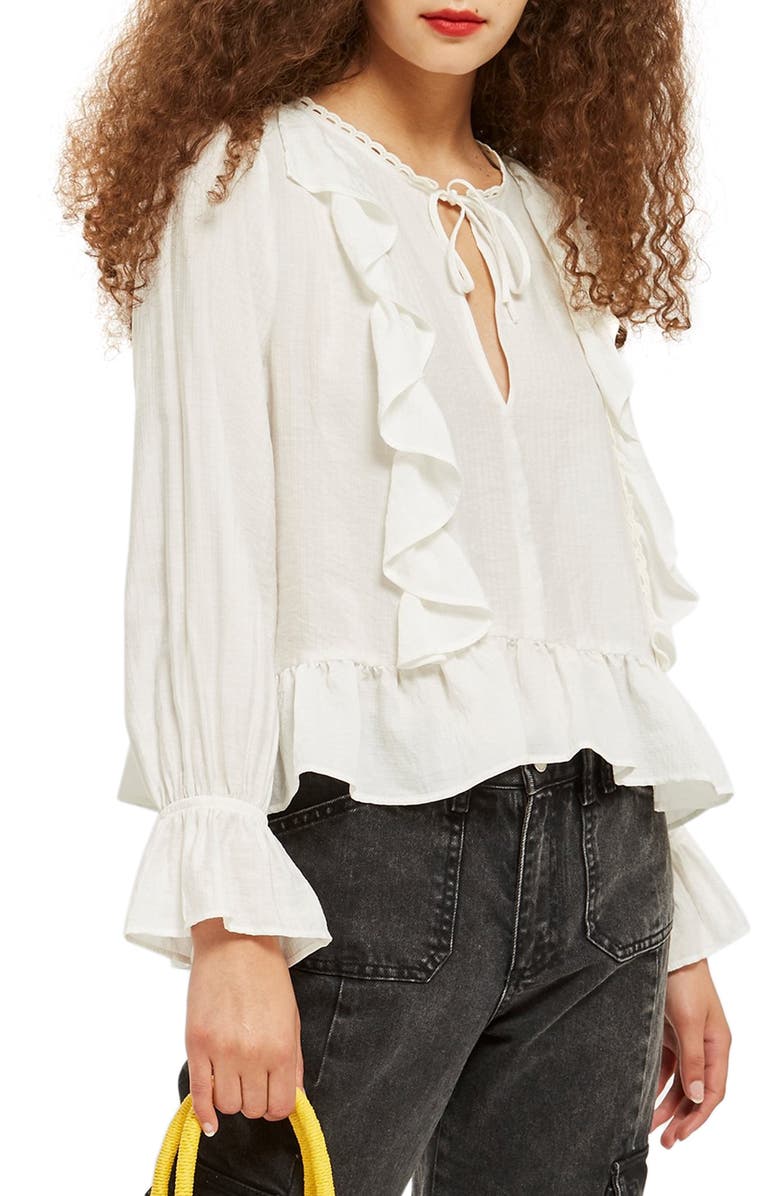Topshop Ruffle Tie Front Blouse, Main, color,