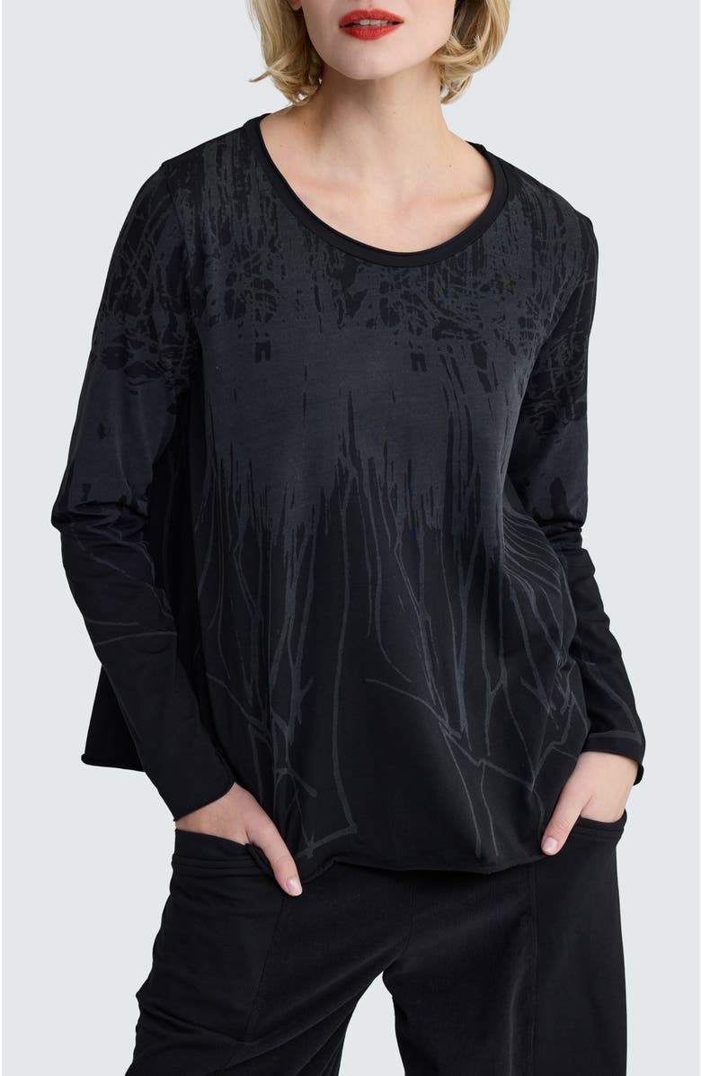 LUUKAA Selene Laser-Burn Jersey Blouse, Main, color, Ink Black