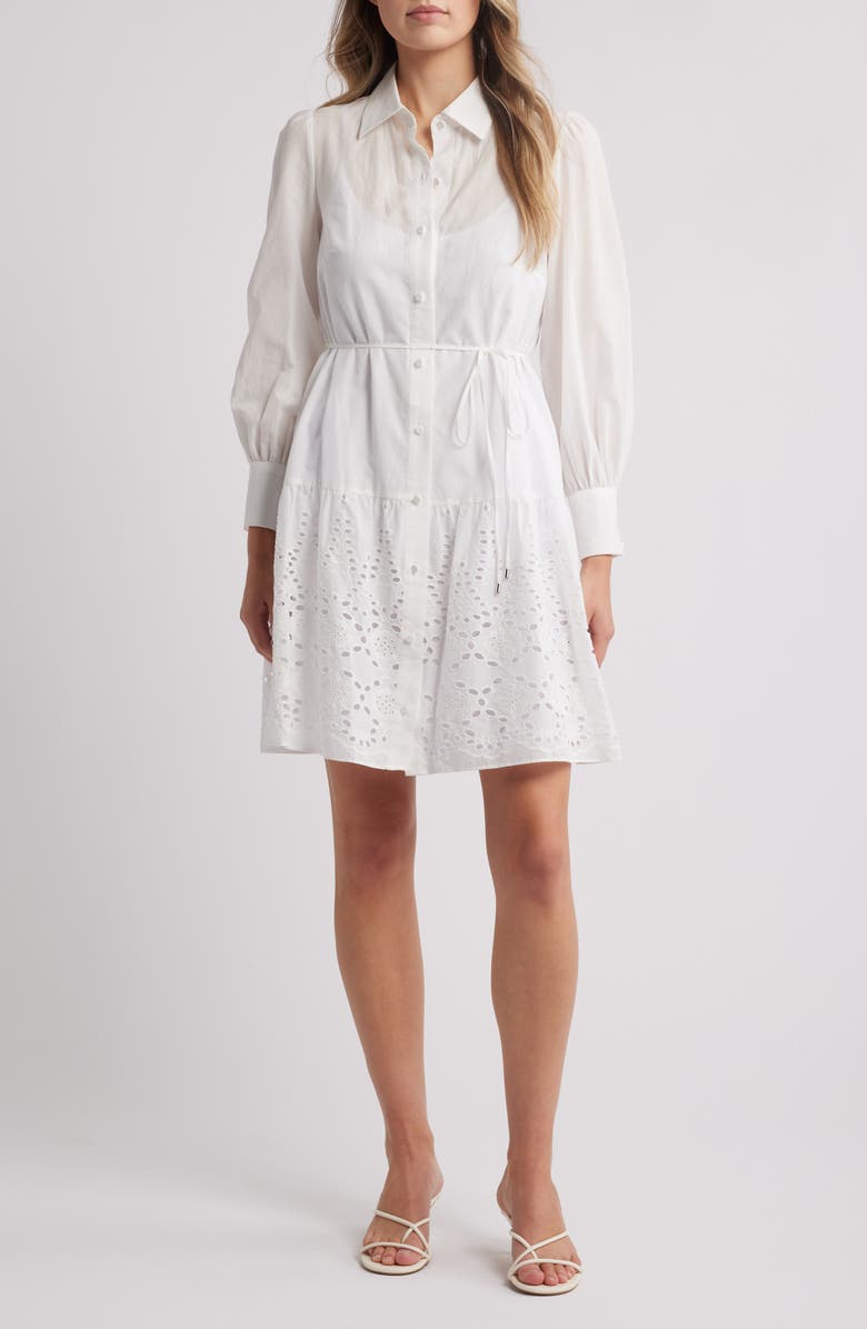 Julia Jordan Long Sleeve Cotton Eyelet Shirtdress, Main, color, 