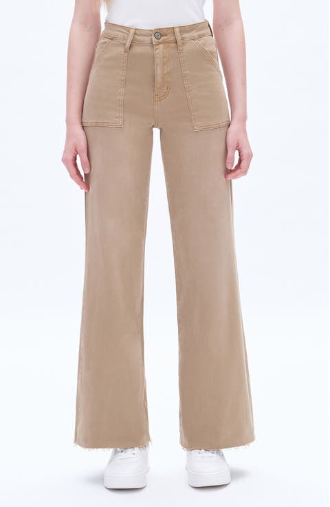 Raw Hem High Waist Utility Wide Leg Jeans