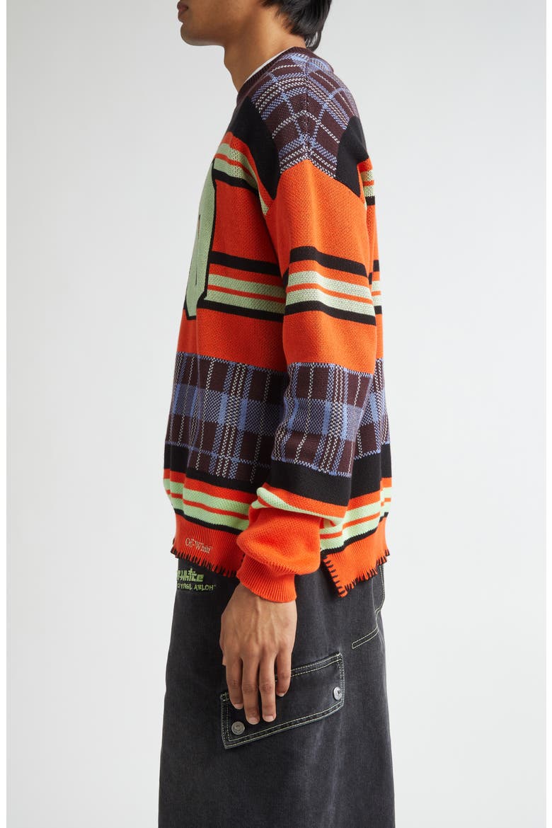 00 Check Stripe Crewneck Cotton Sweater, Alternate, color, SPICY ORANGE