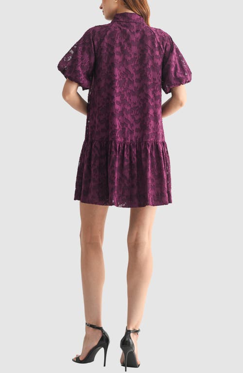 Mila Mae Puff Sleeve Burnout Shirtdress In Purple