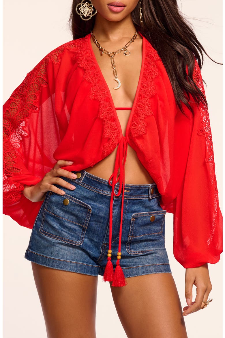 Angie Lace Inset Cover-Up Top, Main, color, FLAME