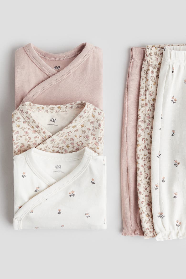 6-piece Bodysuit And Trousers Set, Alternate, color, Dusty pink/floral