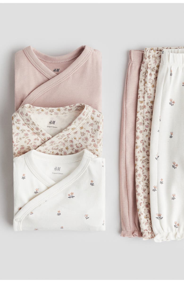 H&M 6-piece bodysuit and pants set, Alternate, color, Dusty Pink/Floral