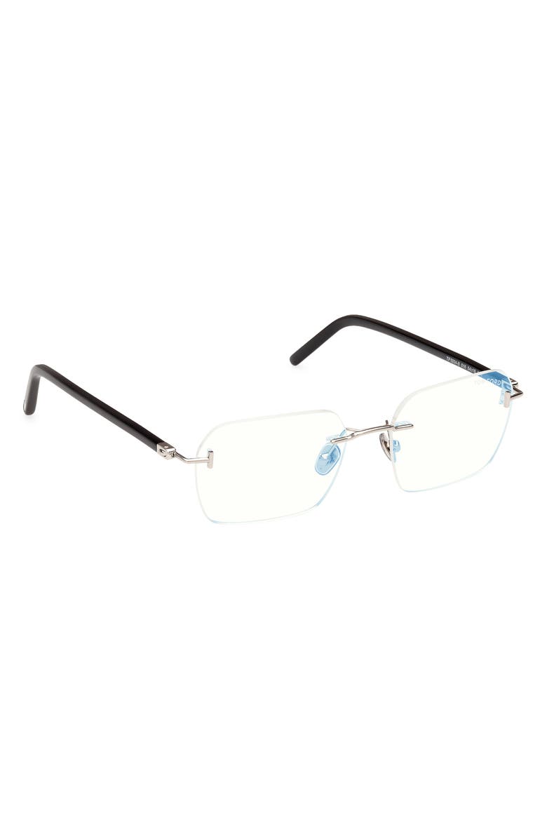 TOM FORD 54mm Rectangular Blue Light Blocking Optical Glasses, Alternate, color, Palladium Black / T Logo