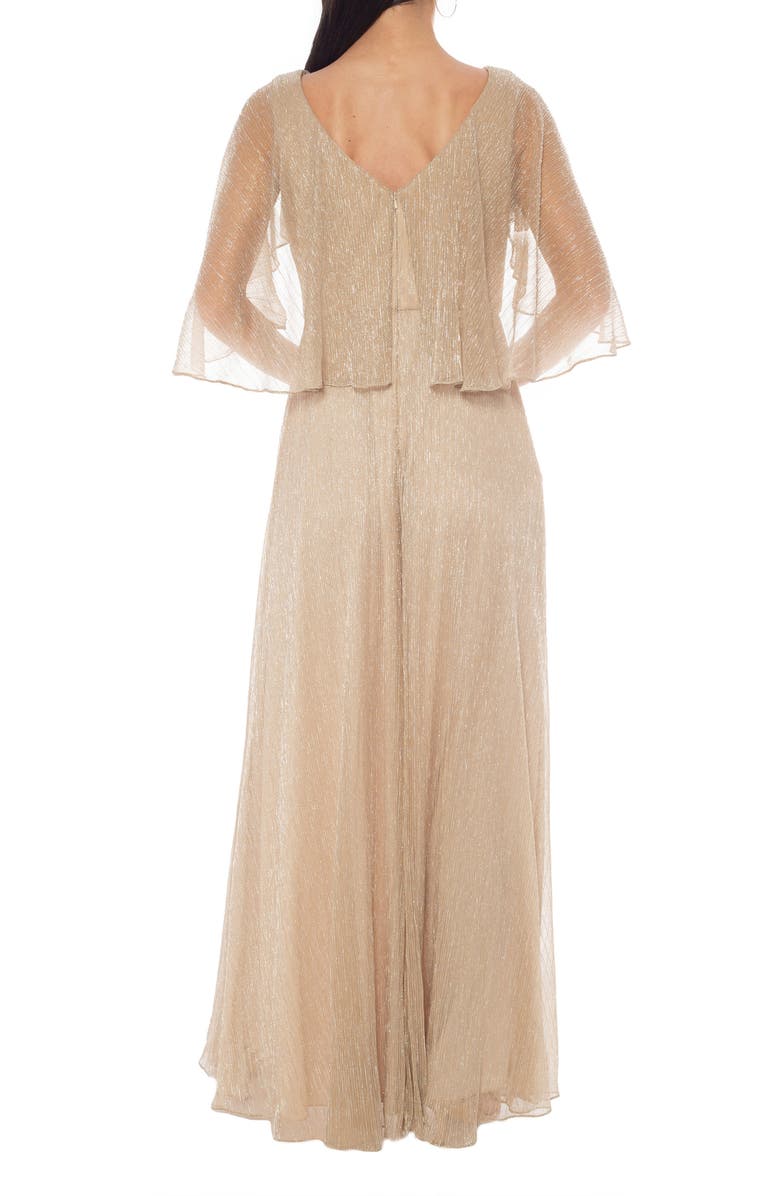 Oleg Cassini Metallic Capelet Dress, Alternate, color, Gold