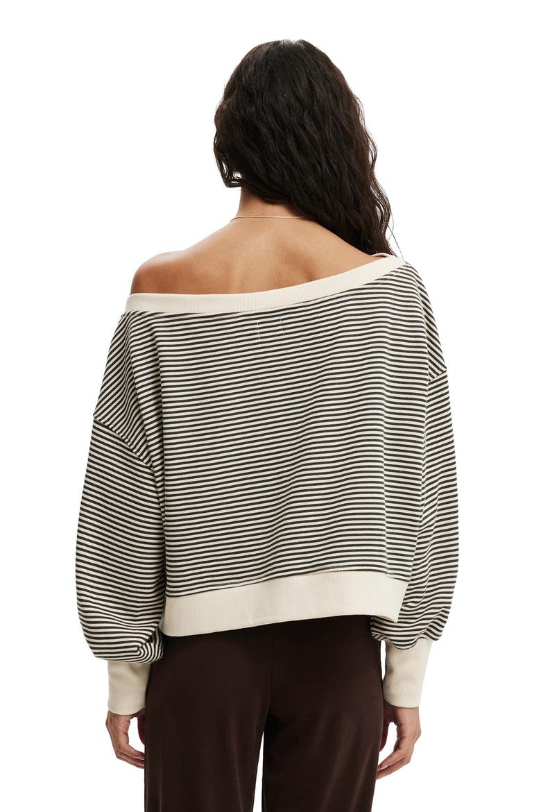 Women's Off Shoulder Sweatshirt, Alternate, color, Cream Slate Stripe