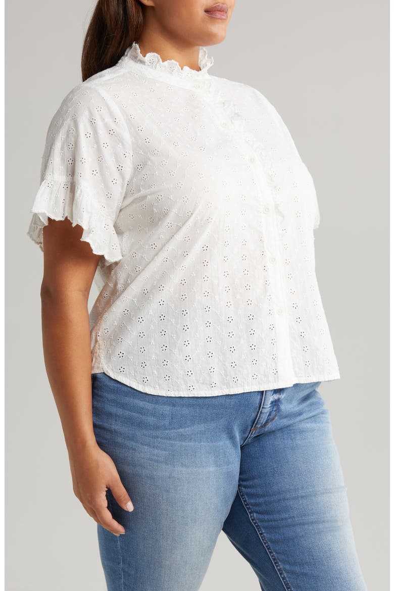 Embroidered Eyelet Short Sleeve Button-Up Shirt (Nordstrom Exclusive), Alternate, color, WHITE