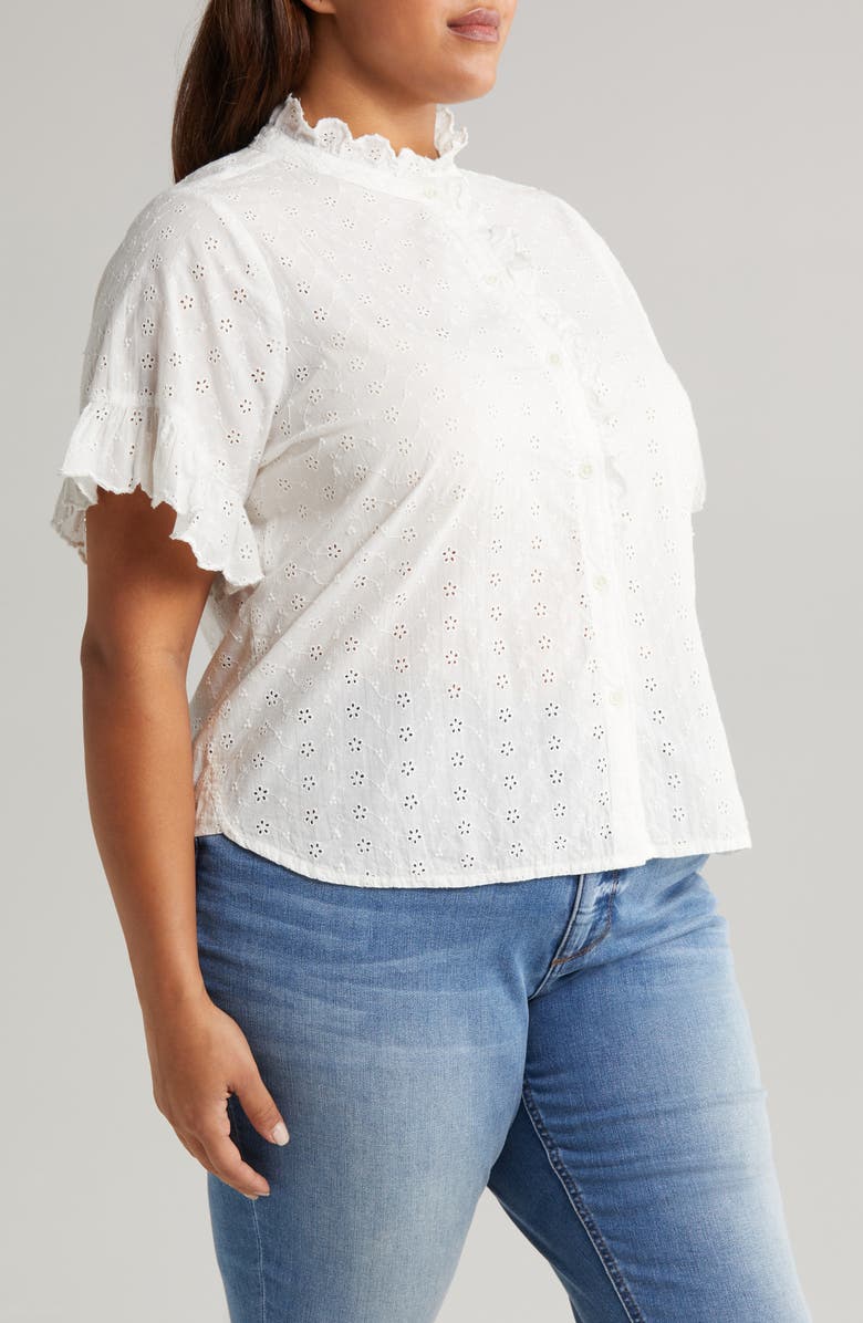 Wit & Wisdom Embroidered Eyelet Short Sleeve Button-Up Shirt, Alternate, color,