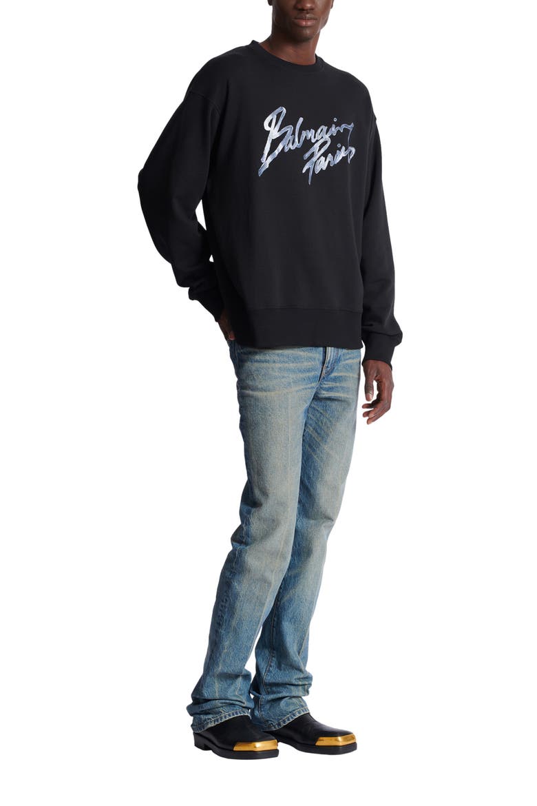 Printed cotton sweatshirt, Main, color, black