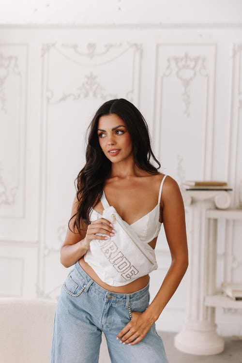 Untamed Petals Bride Varsity Belt Bag In White