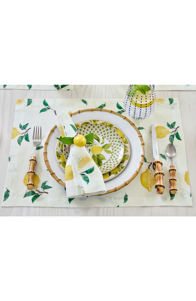 Solino Home Linen Dinner Napkins - Botanical Lemon, 20" x 20", Alternate, color, Botanical Lemon/Off White