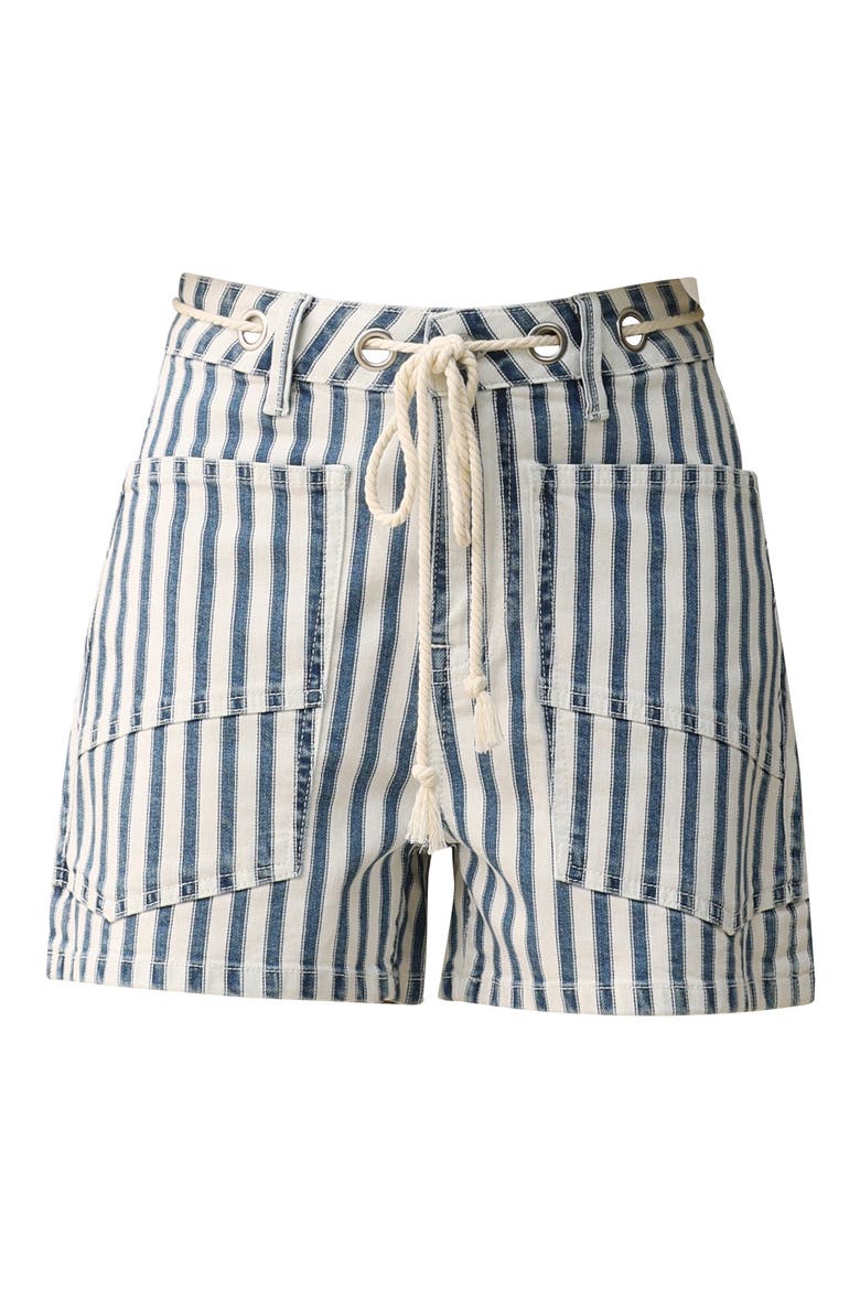 Tamsin Drawstring Denim Shorts, Alternate, color, WHITE AND BLUE