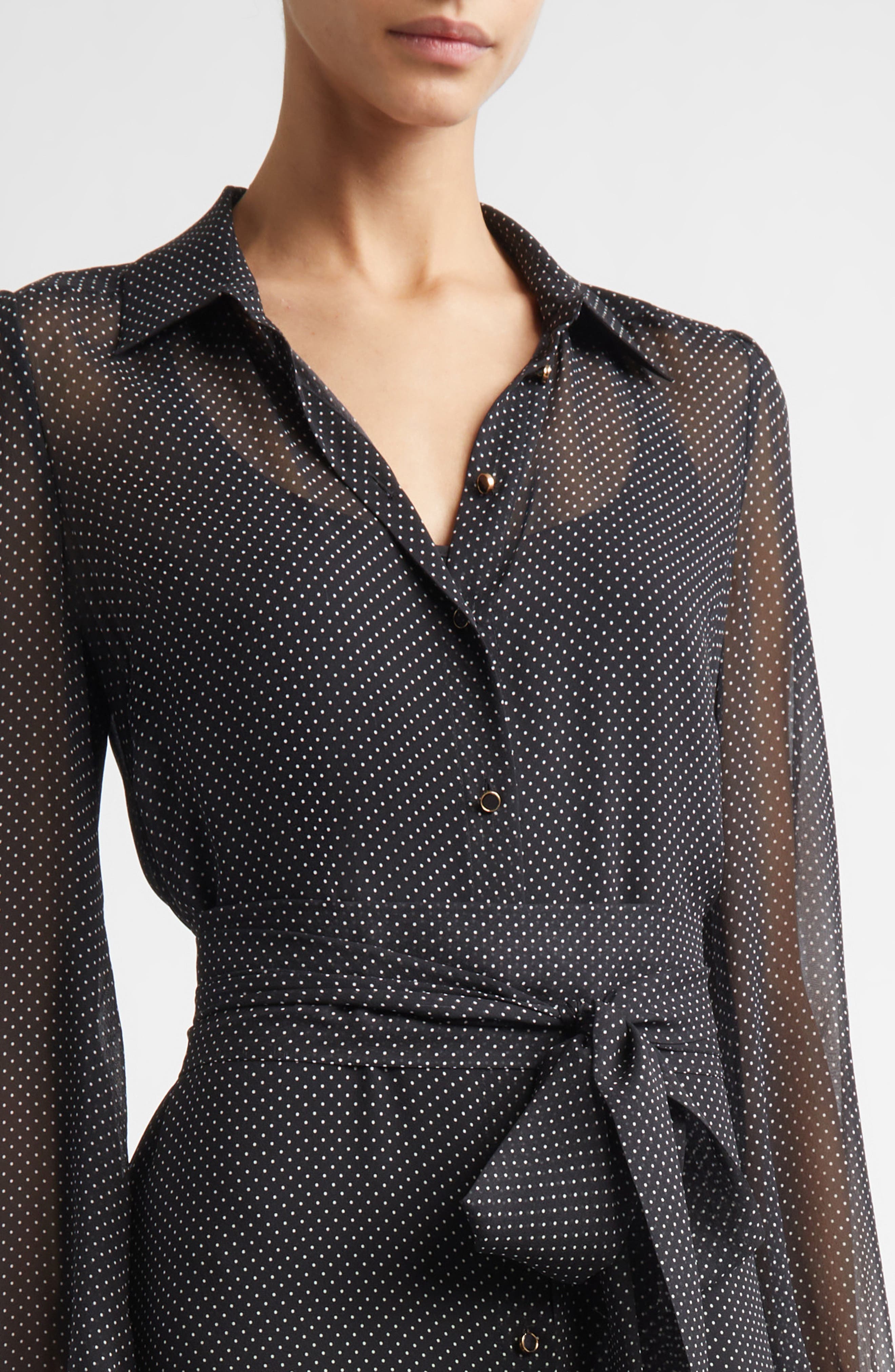 long sleeve polka dot shirt dress Anita Long Sleeve Shirt Dress-Black, Painted Dot