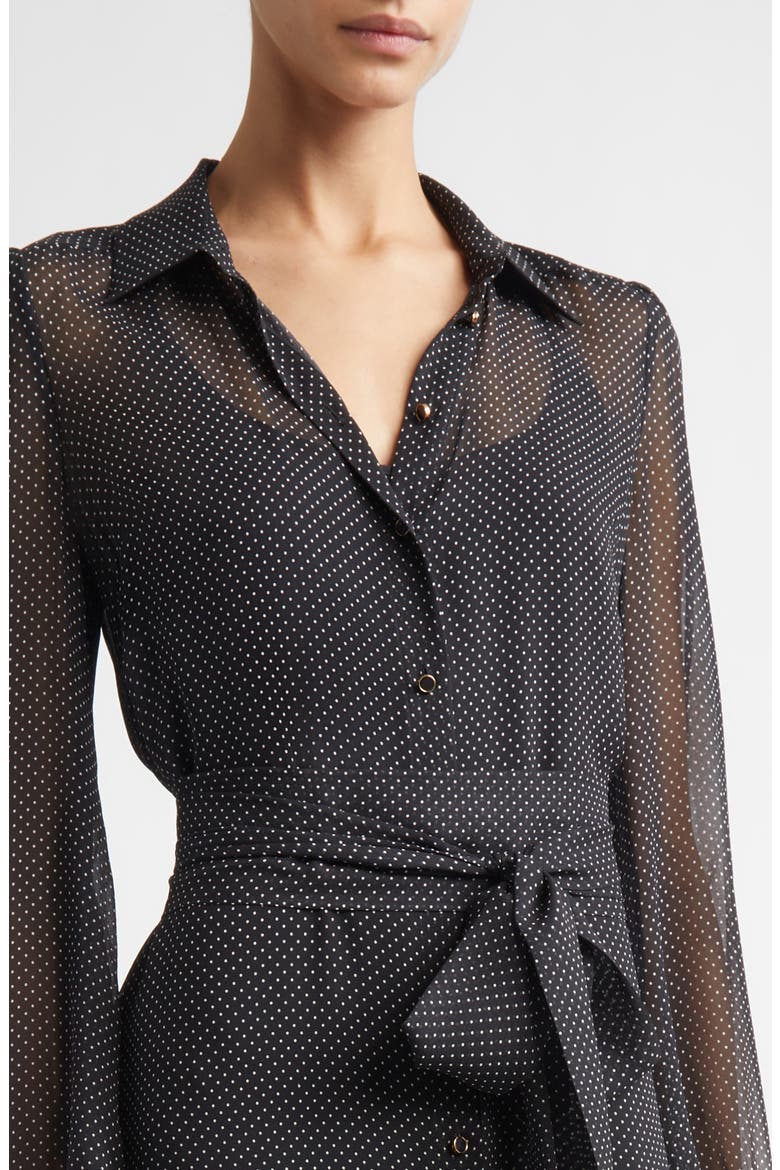 Polka Dot Long Sleeve Silk Shirtdress, Alternate, color, BLACK / ECRU MULTI