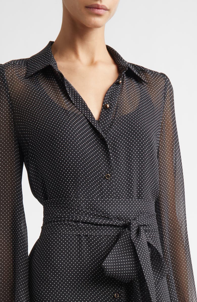 ST. JOHN Polka Dot Long Sleeve Silk Shirtdress, Alternate, color, Black / Ecru Multi