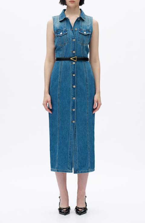 Julia Belted Sleeveless Denim Midi Dress