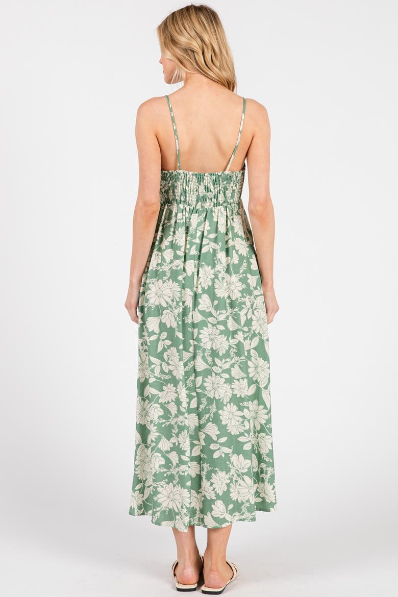 Olive Floral Sleeveless Midi Dress, Alternate, color, Light Olive
