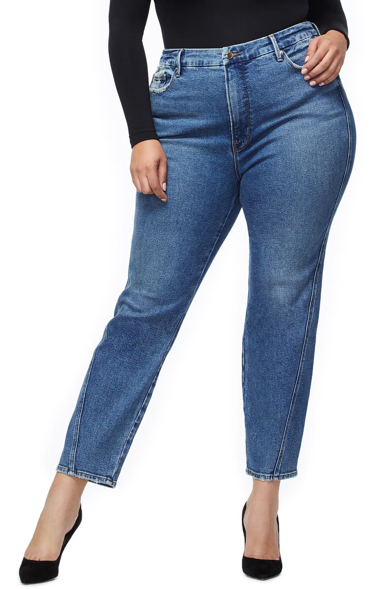 Good American Twist Seam Crop Straight Leg Jeans, Main, color, 
