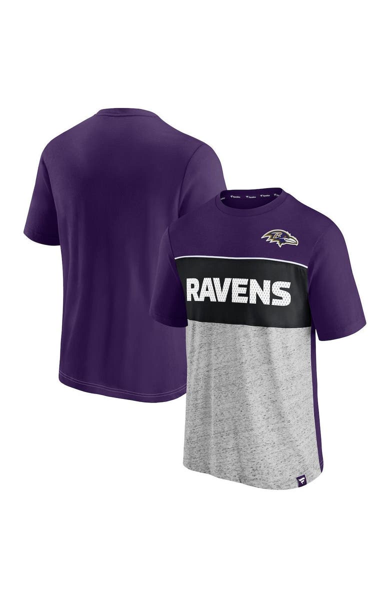 FANATICS Men's Fanatics Branded Purple/Heathered Gray Baltimore Ravens Colorblock T-Shirt, Alternate, color, 