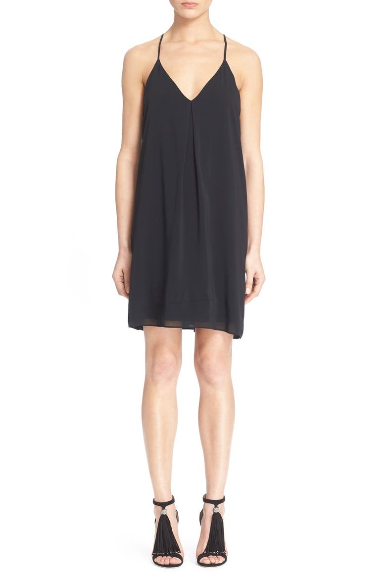 Fierra Stretch Silk Slipdress, Main, color, BLACK