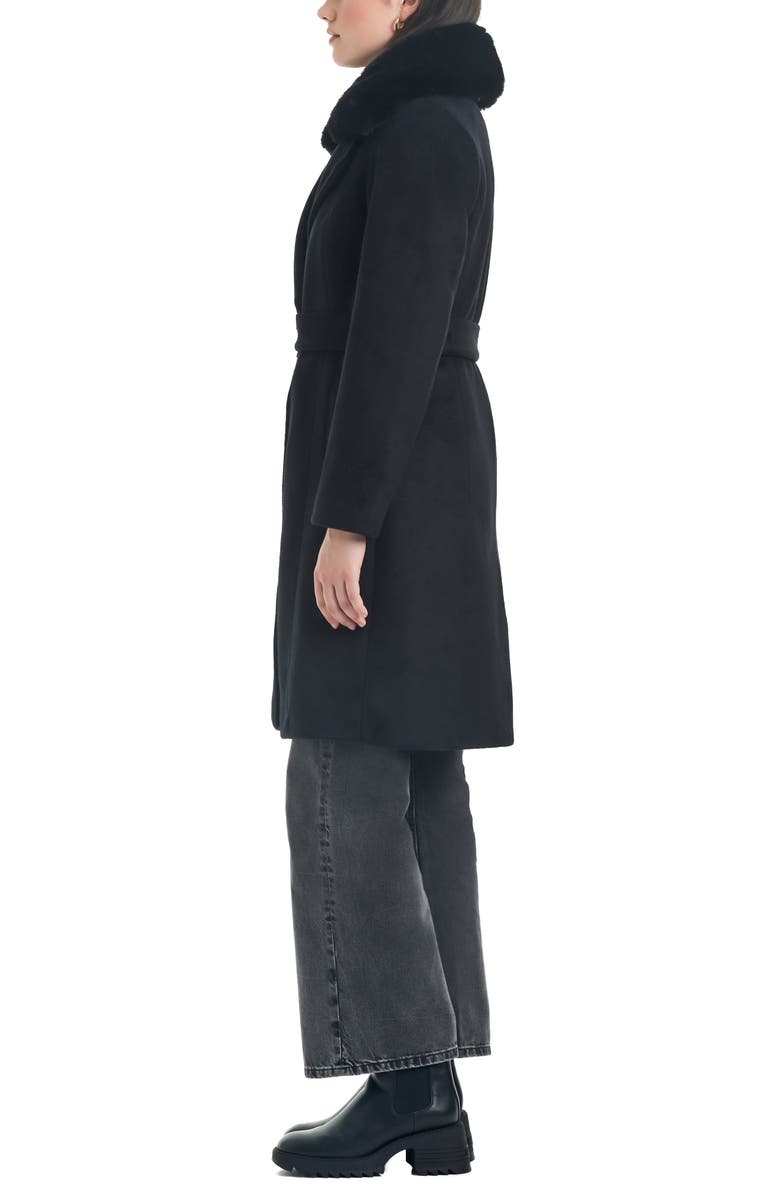 Vince Camuto Belted Coat with Removable Faux Fur Collar, Alternate, color, Black