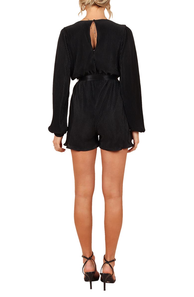 Petal & Pup Minelli Pleated Long Sleeve Romper, Alternate, color, Black