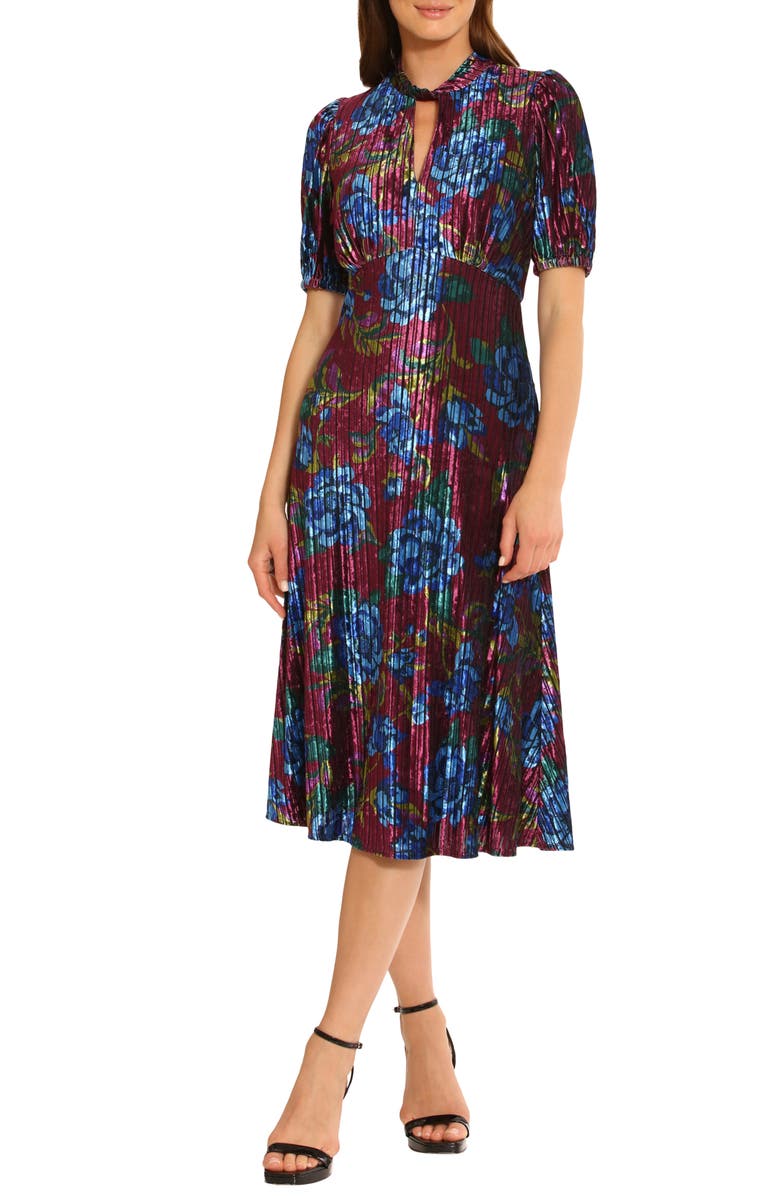 Maggy London Floral Velvet Midi Dress, Main, color, 