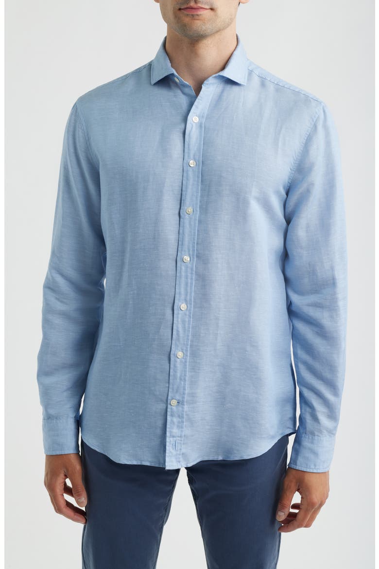 McCarthy Solid Linen Blend Button-Up Shirt, Main, color, MALIBLU