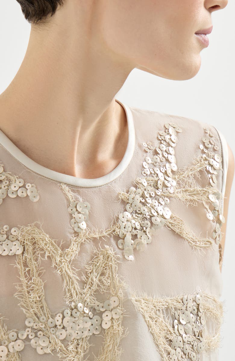 Brunello Cucinelli Top with dazzling seabed embroidery, Alternate, color, Beige