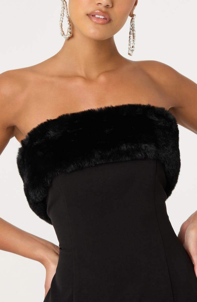 ASTR the Label Amya Strapless Faux Fur Minidress, Alternate, color, Black