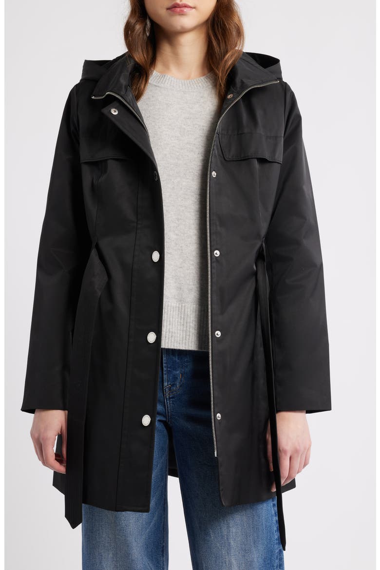 Belted Cotton Blend Coat, Alternate, color, BLACK