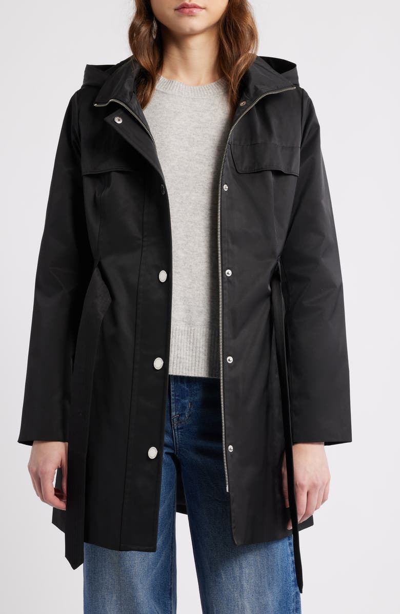 London Fog Belted Cotton Blend Coat, Alternate, color, Black