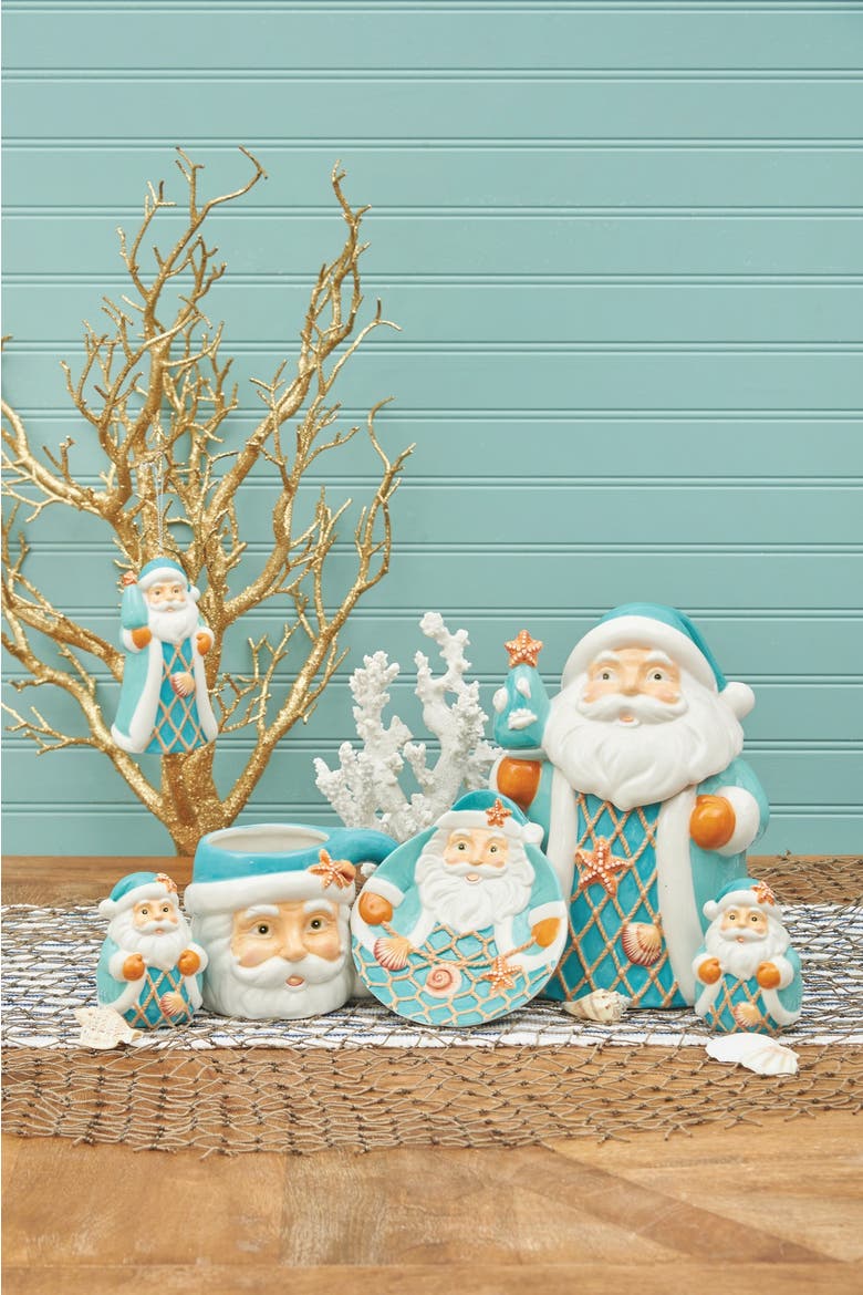 Santa Seashell Christmas Small Dimensional Plate, Alternate, color, Blue