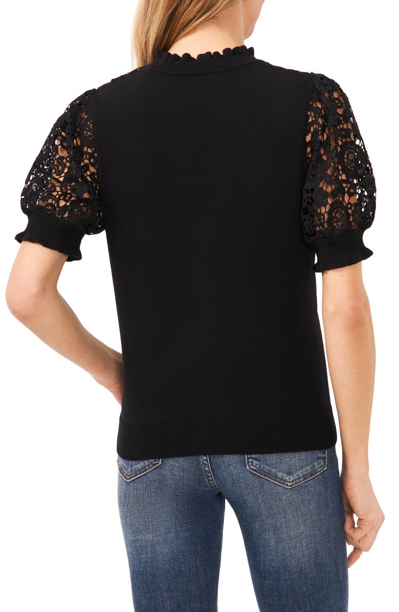 CeCe Lace Detail Cotton Sweater, Alternate, color, 