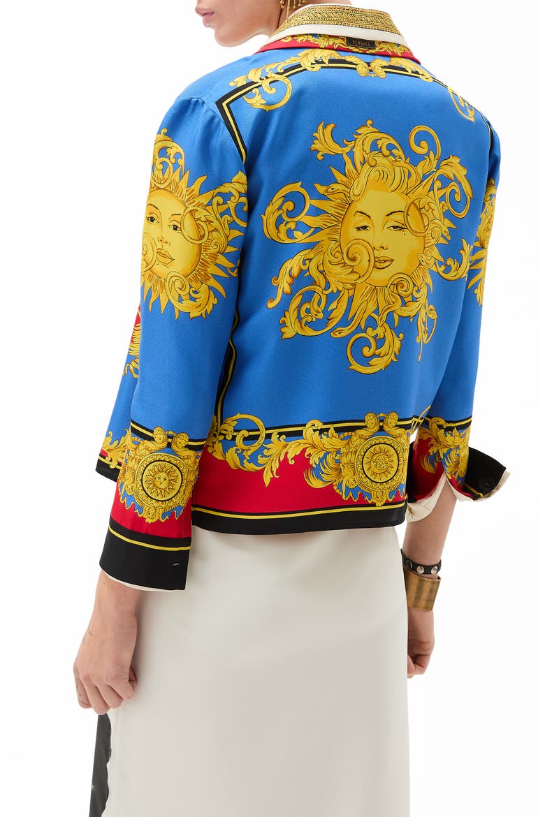Barocco Print Silk Twill Bowling Shirt, Alternate, color, BLUE GOLD