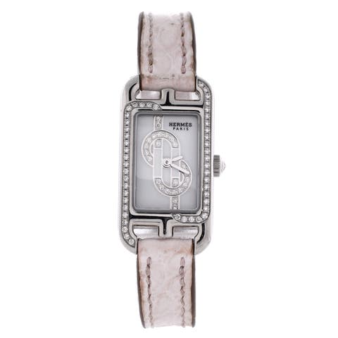 Nantucket Quartz Watch Stainless Steel and Alligator with Diamond Dial and Bezel 17