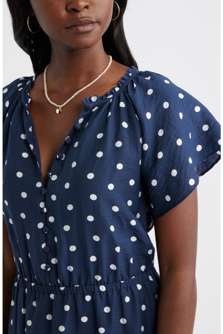 Front Button Midi Dress, Alternate, color, NAVY STILL- WHITE TOSS DOT