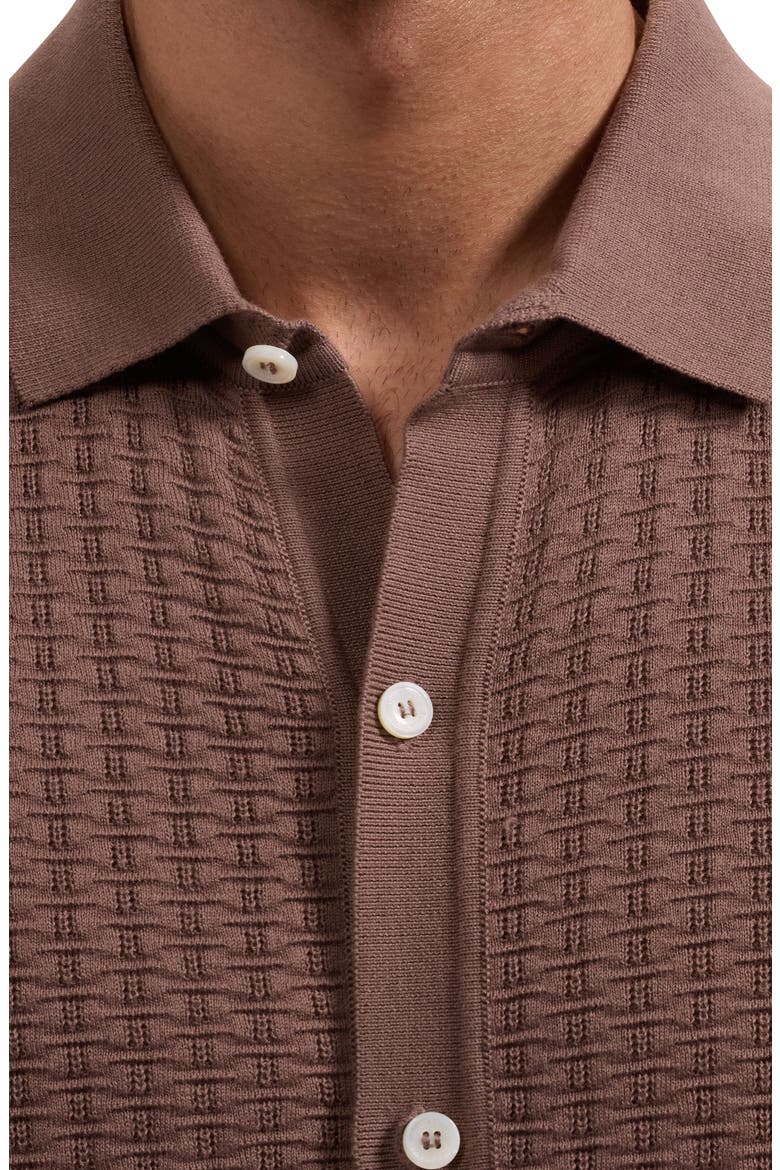 Basket Weave Knit Short Sleeve Cotton Full Button Cardigan, Alternate, color, TOBACCO